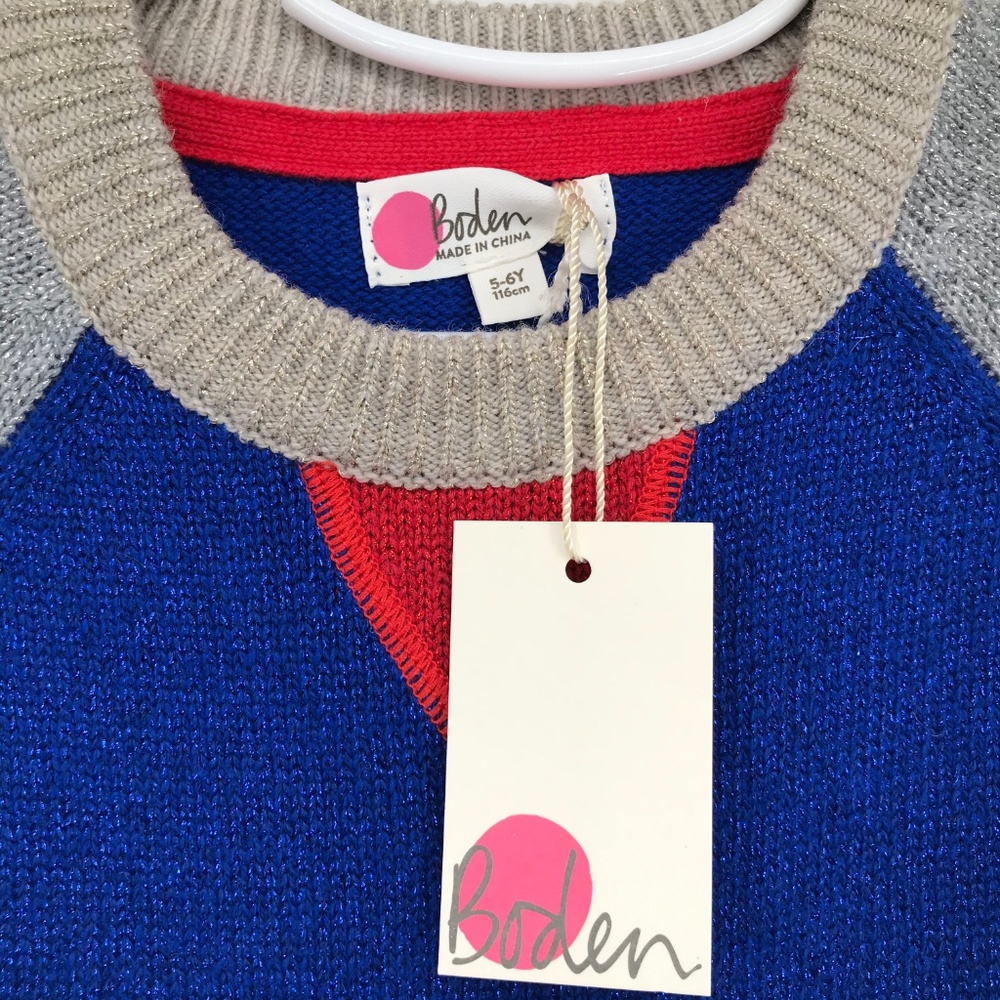 Mini Boden Metallic Blue, Gray, Red Sweater NWT - Picture 5 of 8